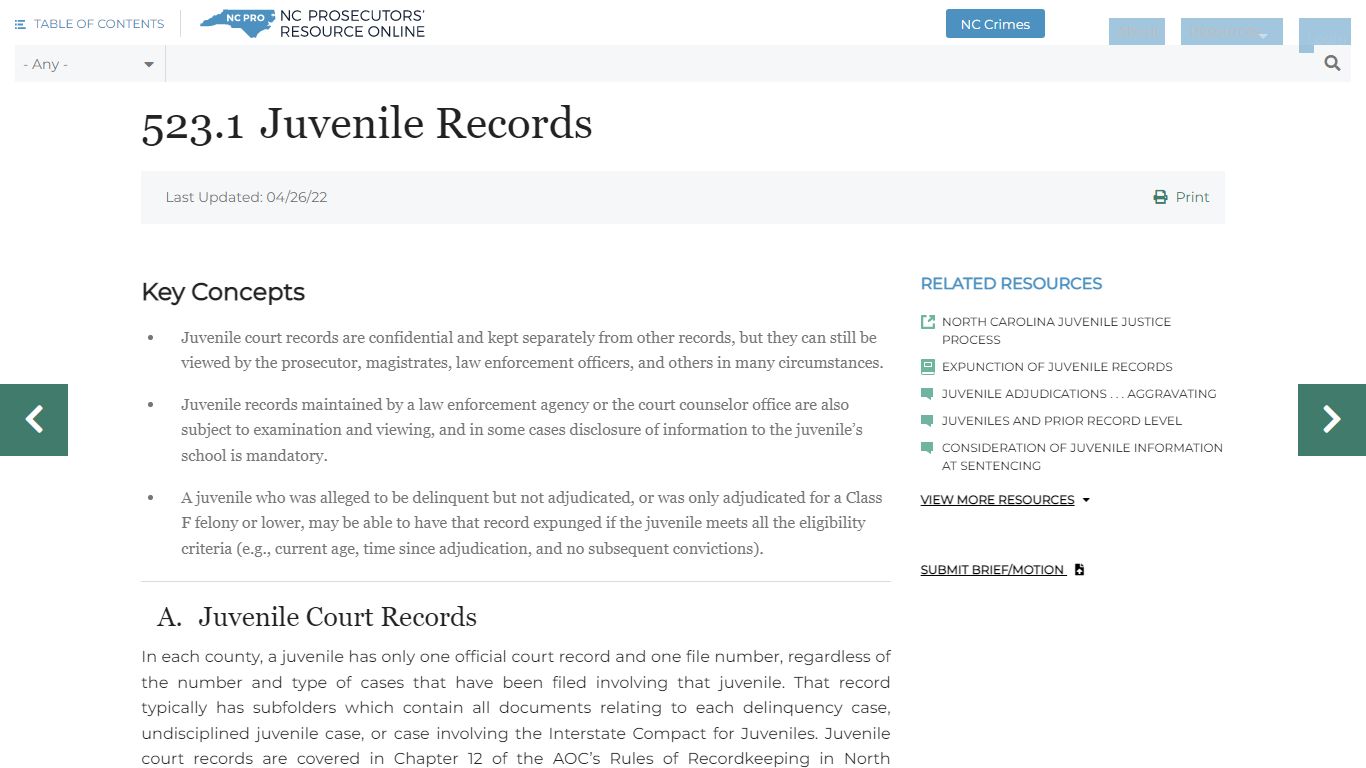 Juvenile Records | NC PRO